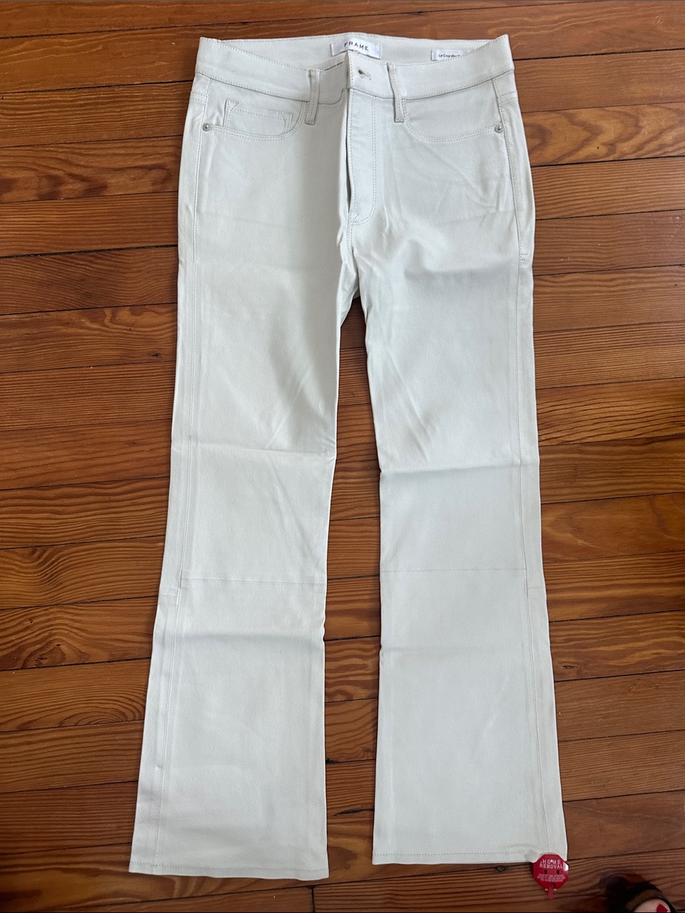 Frame Denim Le Crop Boot Jeans in Off-White Leather